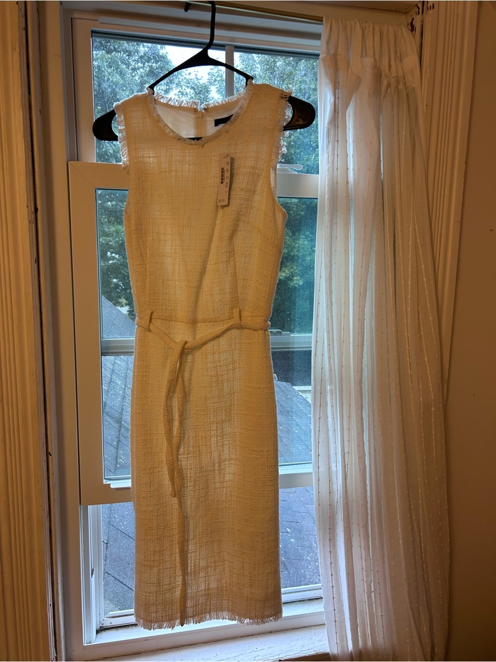J. Crew Cream Textured Sleeveless Sheath with Waist Tie